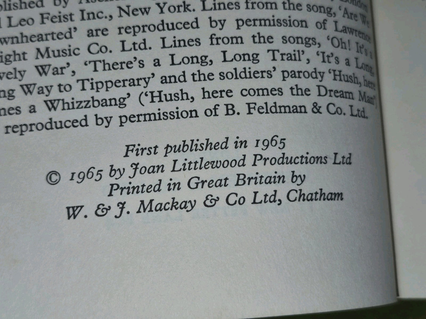 Oh what a Lovely War Theatre Workshop Charles Chilton Methuen Proof Copy 19655