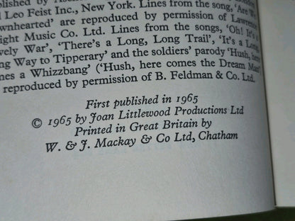 Oh what a Lovely War Theatre Workshop Charles Chilton Methuen Proof Copy 19655