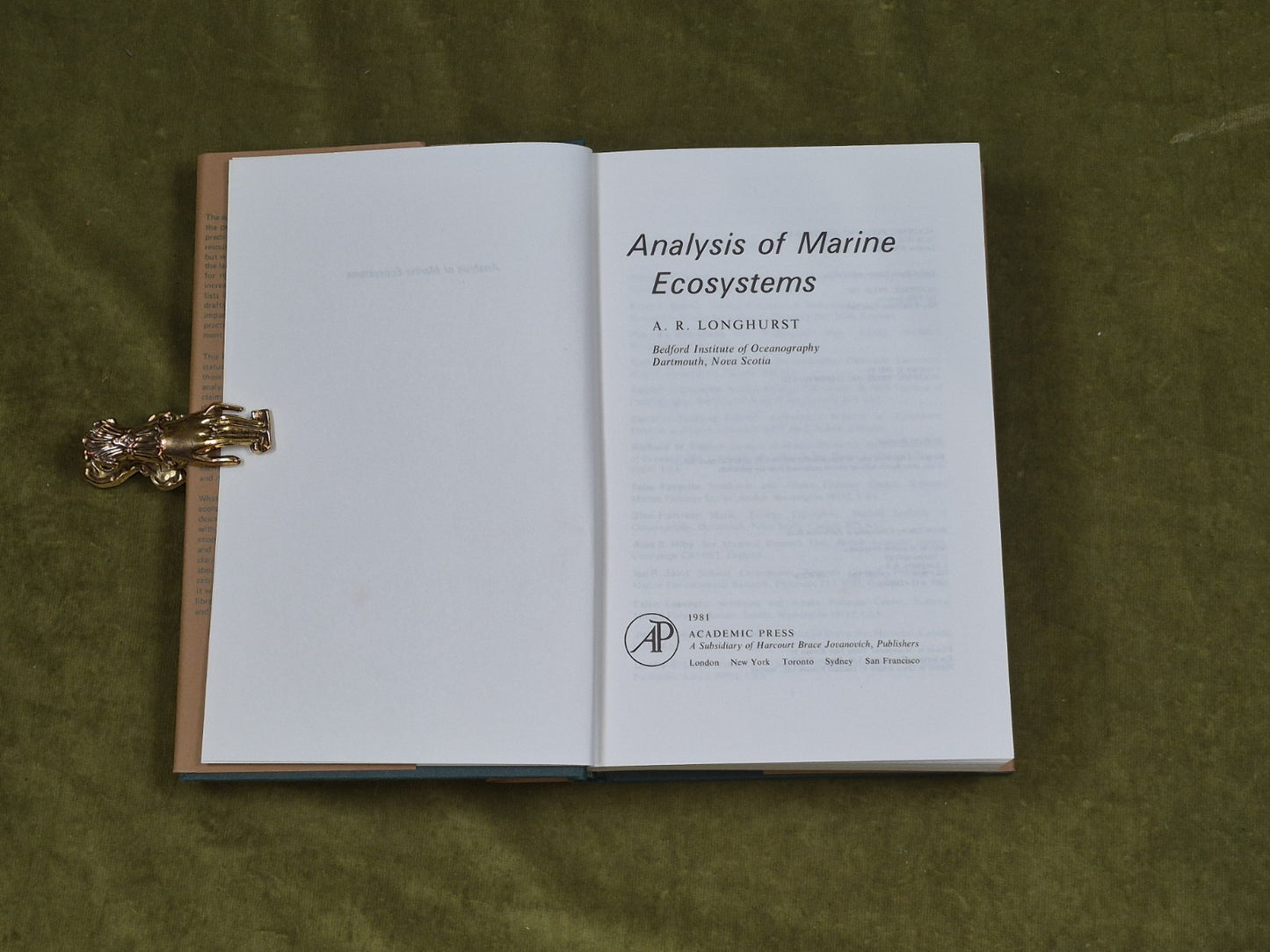 ANALYSIS OF MARINE ECOSYSTEMS By A. Longhurst- HC/DJ- 19814