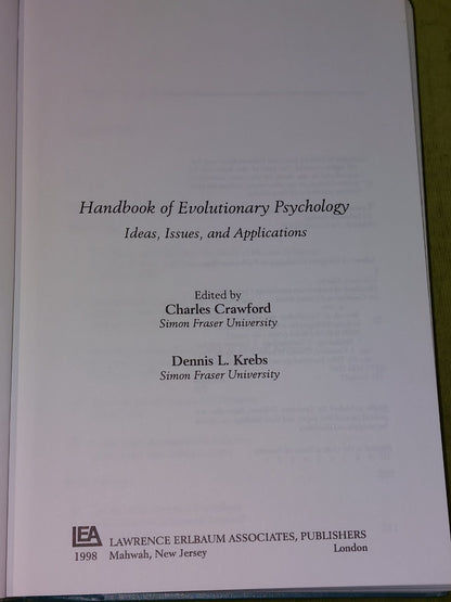 Handbook of Evolutionary Psychology Ideas Issues Applications Crawford Krebs3