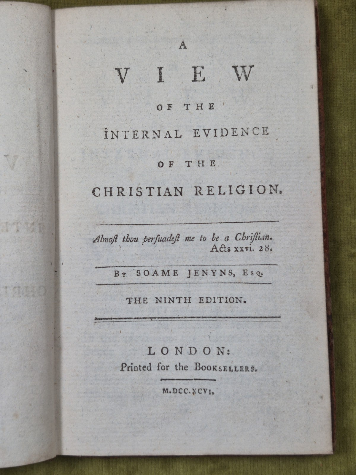 A View of the Internal Evidence of the Christian Religion 1798 Soame Jenyns 9th4