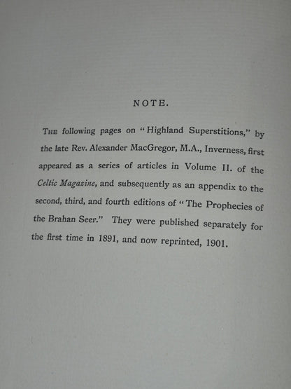 Highland Superstitions Alexander Macgregor 1901 True First Edition Eneas Mackay5