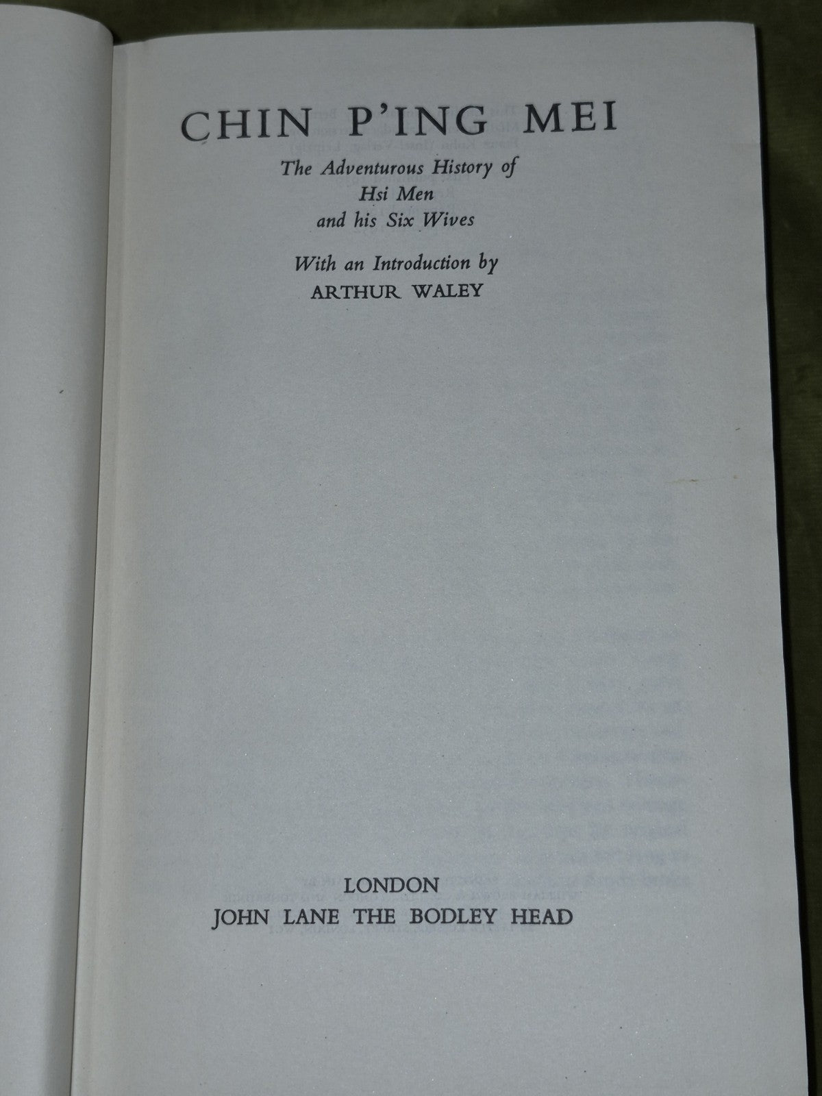 Wei, Hsu (introduced by Arthur Whaley) CHIN P'ING MEI - THE ADVENTUROUS HISTORY5