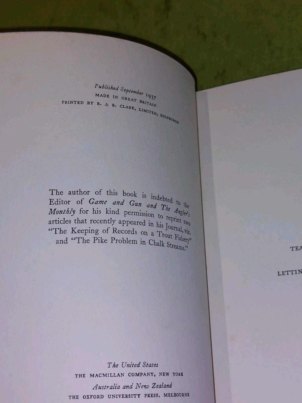 Fishing In The Making  :  Management of Chalk Streams  L. R. Peart 1st Ed 1937 4