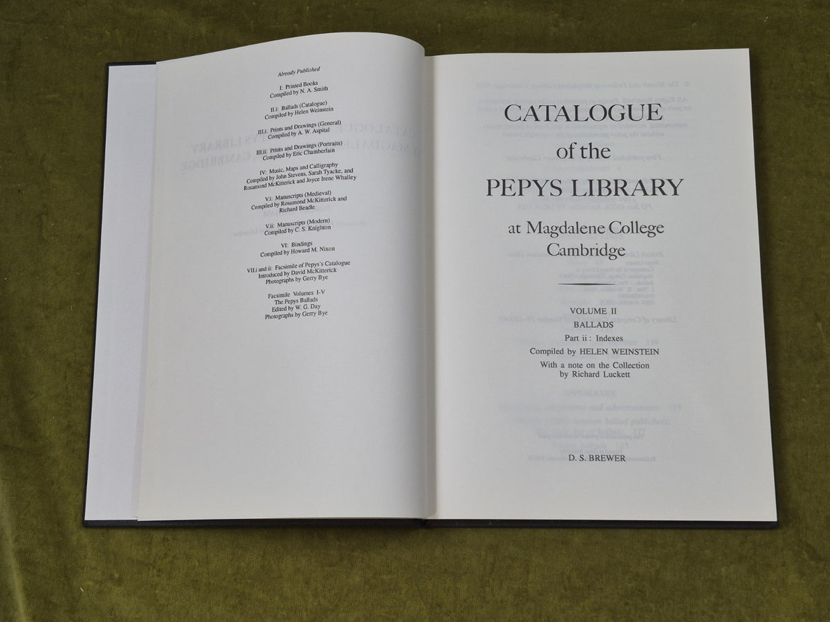 Catalogue of the Pepys Library Vol II : Ballads , Part 2 : Index - D S Brewer3