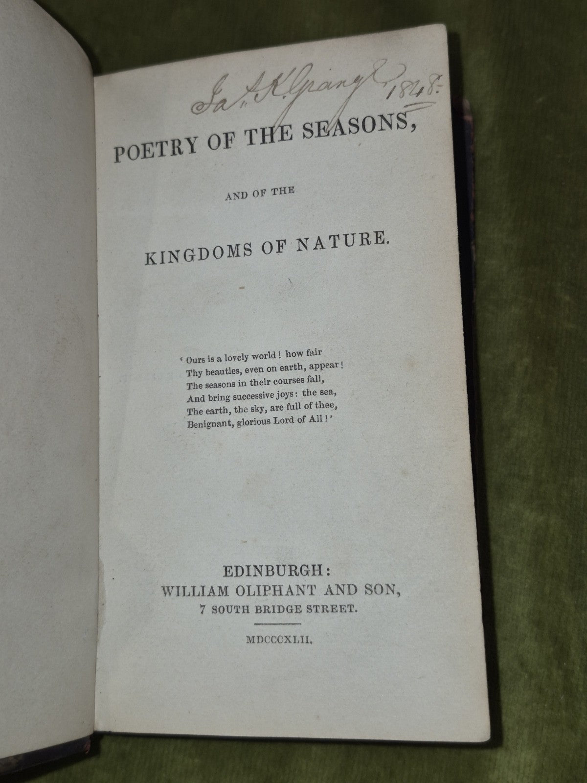 Poetry of the Seasons and the Kingdoms of Nature 1842 William Oliphant Edinburgh5