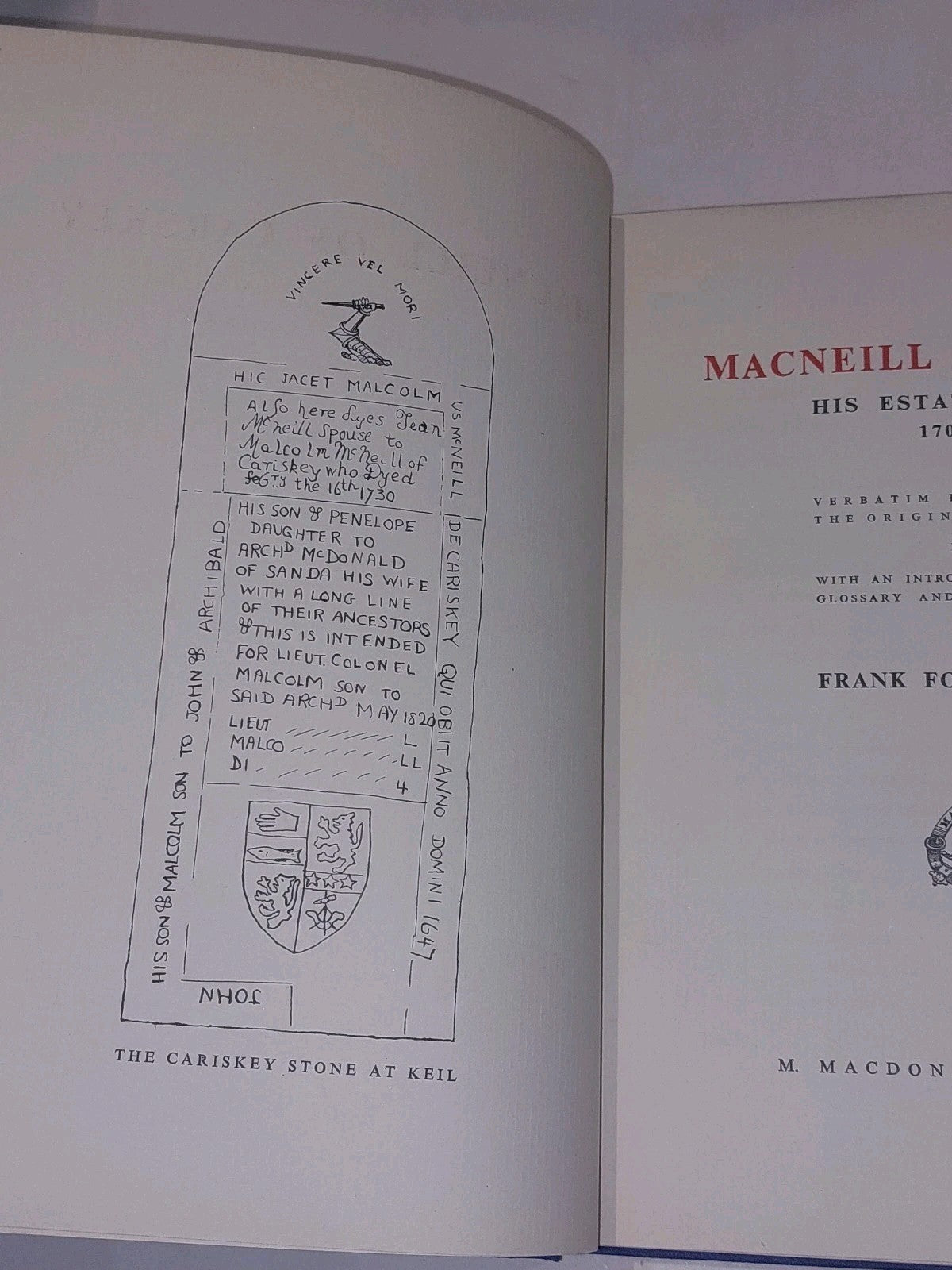 Macneill of Carskey, his estate Journal 1703-1743, Frank Forbes MacKay Hb Dj5