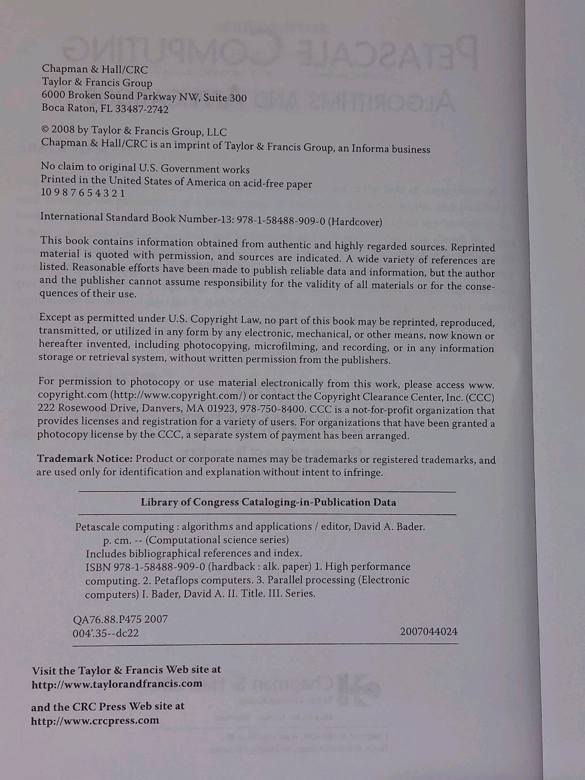 Petascale Computing : Algorithms and Application  David Bader (2008) Hb Book5