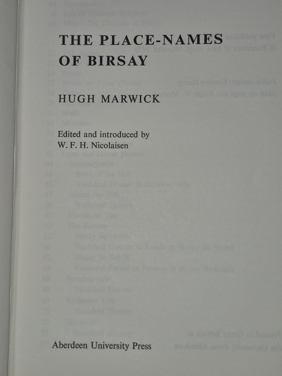 The Place-Names of Birsay Hugh Marwick Nicolaisen Aberdeen 19703