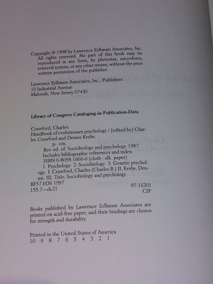 Handbook of Evolutionary Psychology Ideas Issues Applications Crawford Krebs4