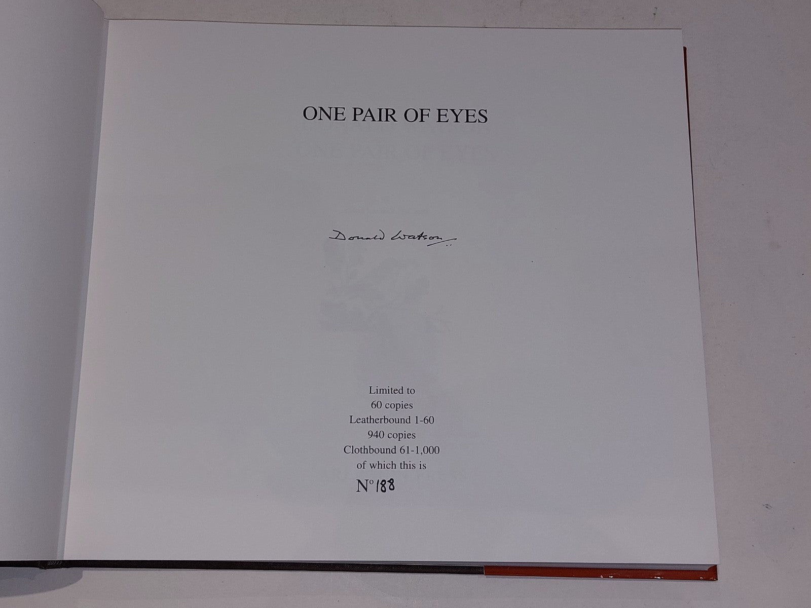 Donald Watson  One Pair of Eyes  Limited 188/1000 & Signed (1994) Hb with Dj4
