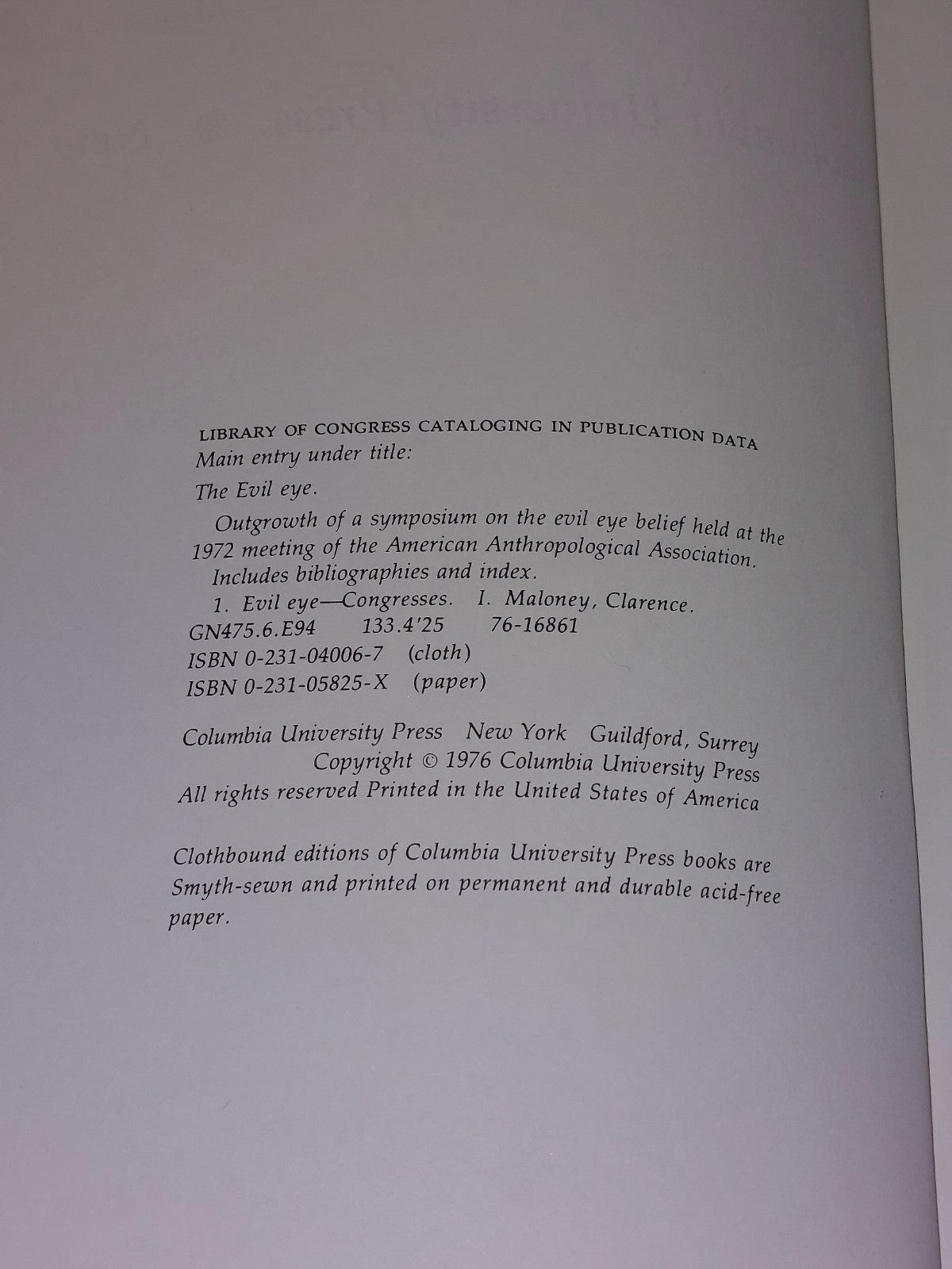 The Evil Eye edited by Clarence Maloney (1976)3