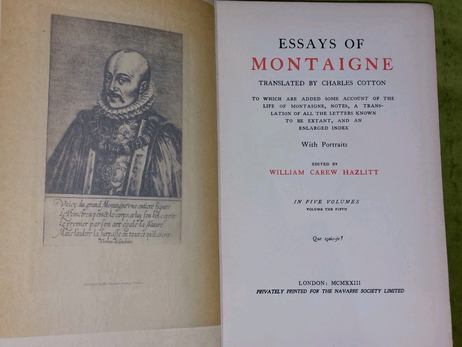 Essays Of Montaigne Charles Cotton (1923) Complete 5 Volumes Navarre Society 14