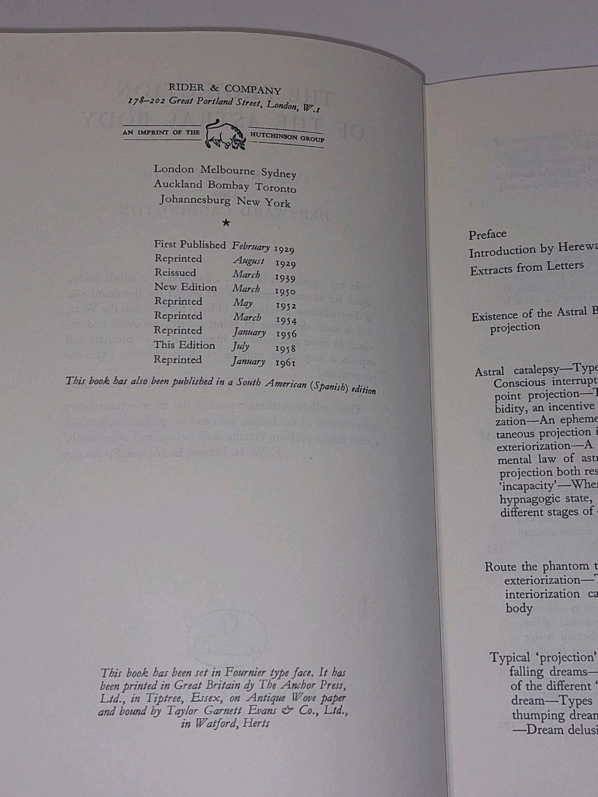 The Projection of the Astral Body By Muldoon & Carrington  1961 Hb Book With Dj5