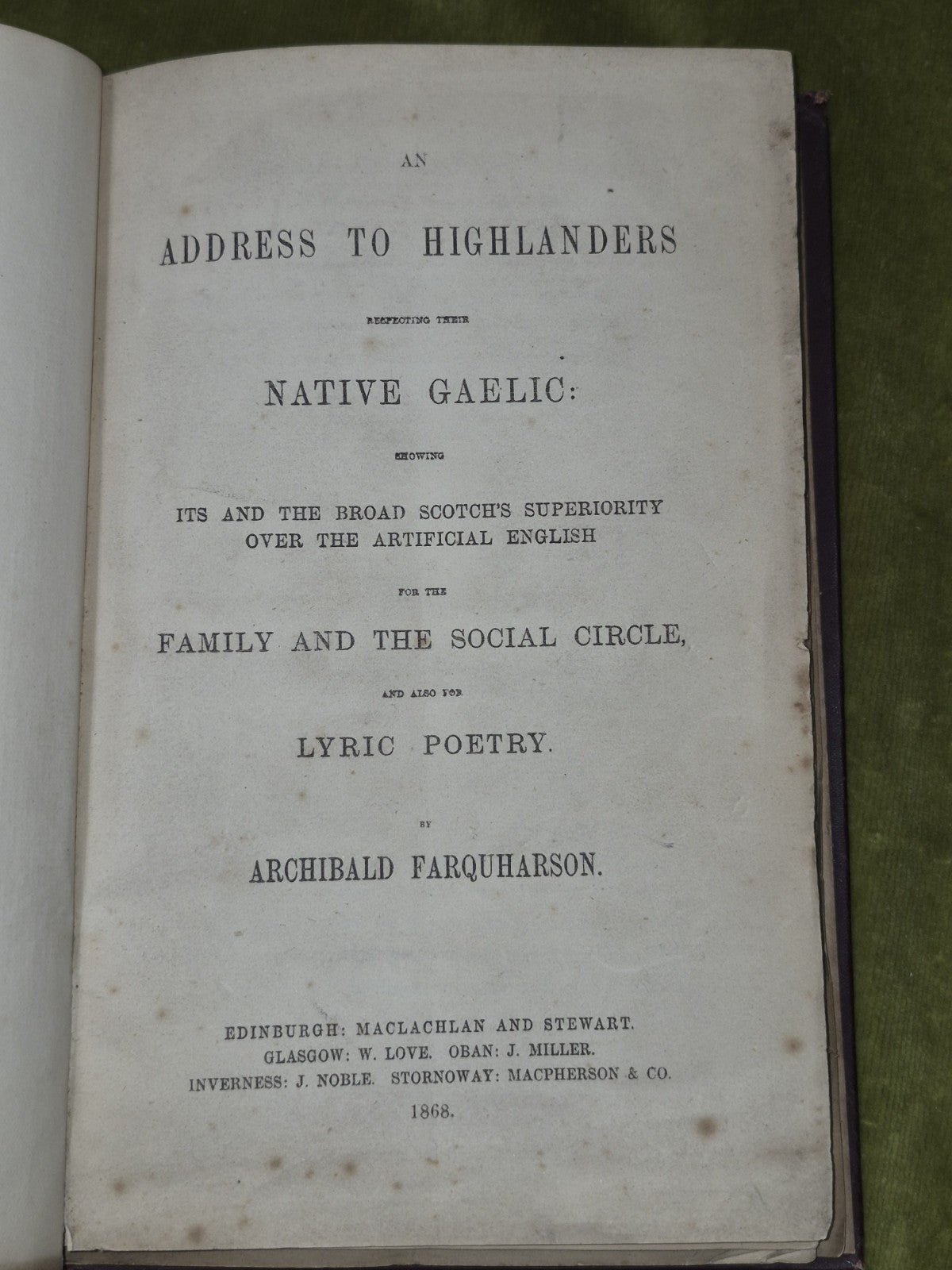 Address to Highlanders Gaelic Cetic Welsh Linguistics Archibals Fraquharson Scot4