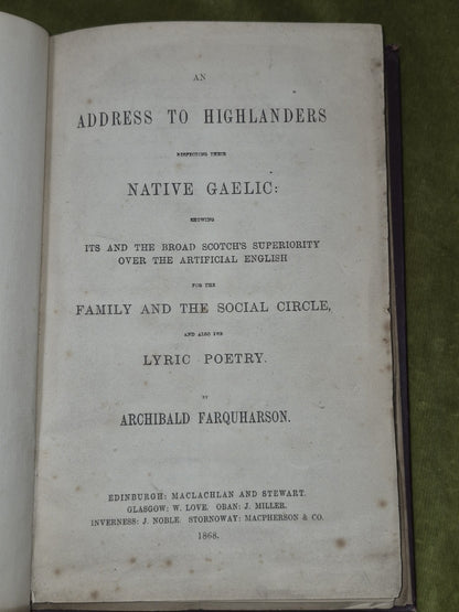 Address to Highlanders Gaelic Cetic Welsh Linguistics Archibals Fraquharson Scot4