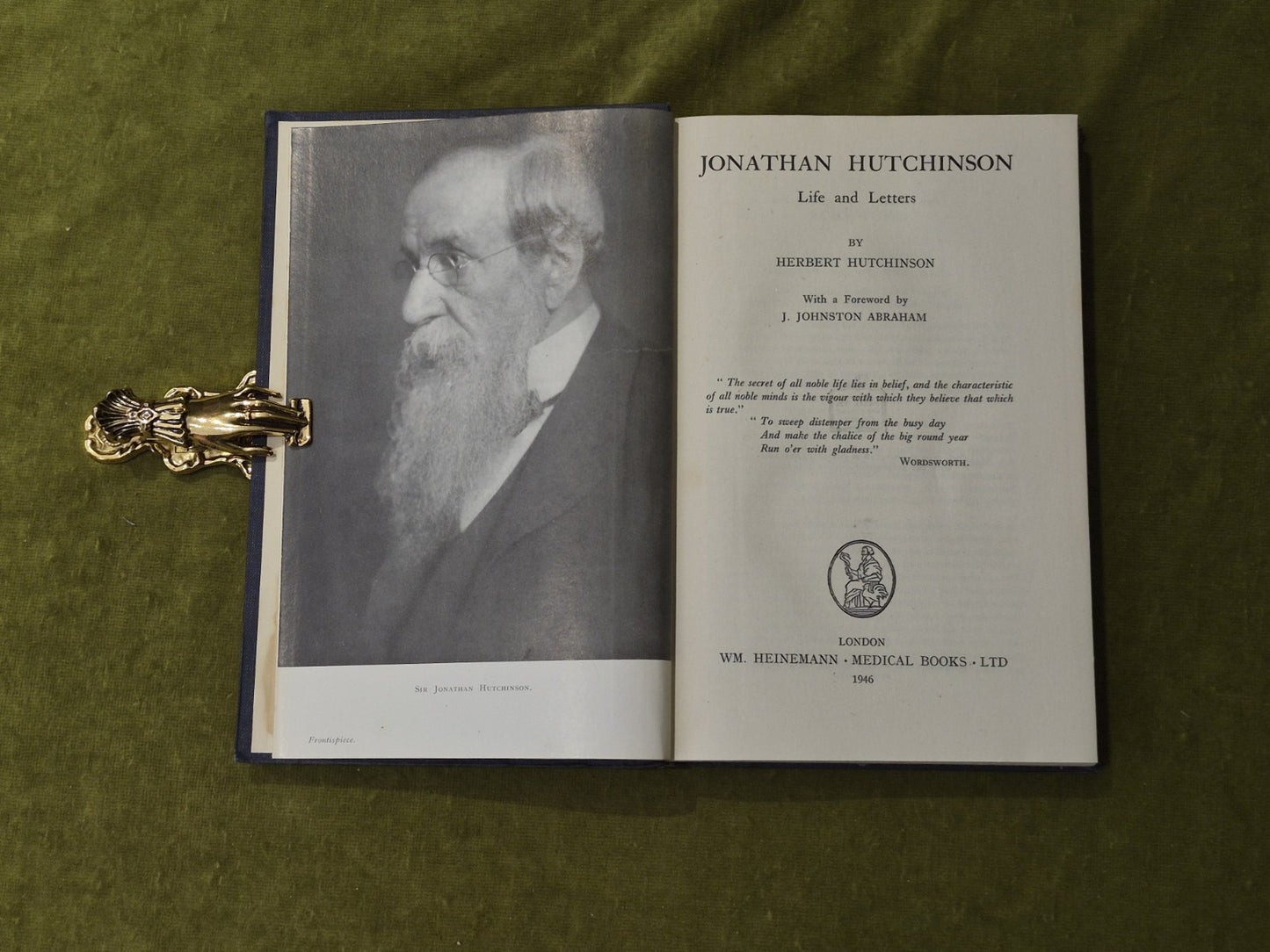 Jonathan Hutchinson Life and Letters - Herbert Hutchinson , Heinemann 1946 HB5