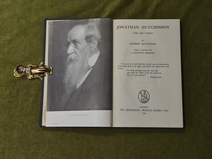 Jonathan Hutchinson Life and Letters - Herbert Hutchinson , Heinemann 1946 HB5