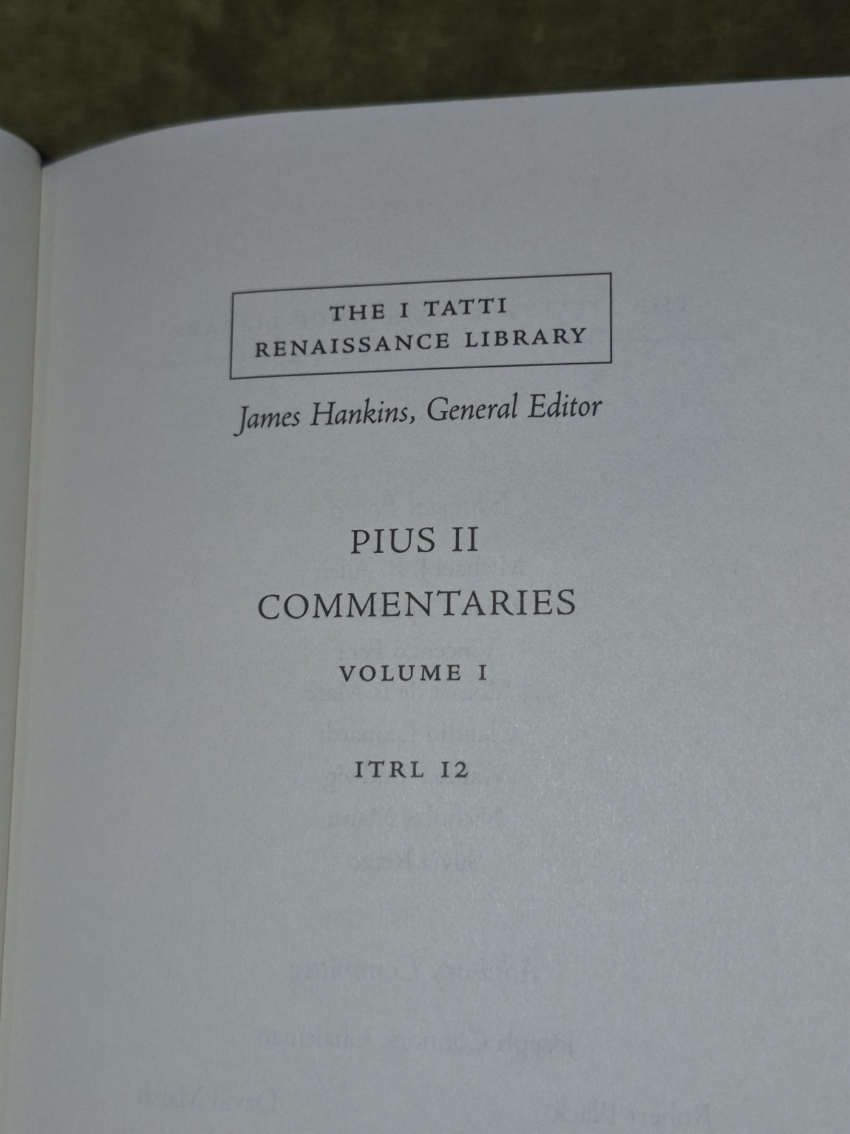 Pius II Commentaries Vol 1 Books I-II  Harvard HC 20035