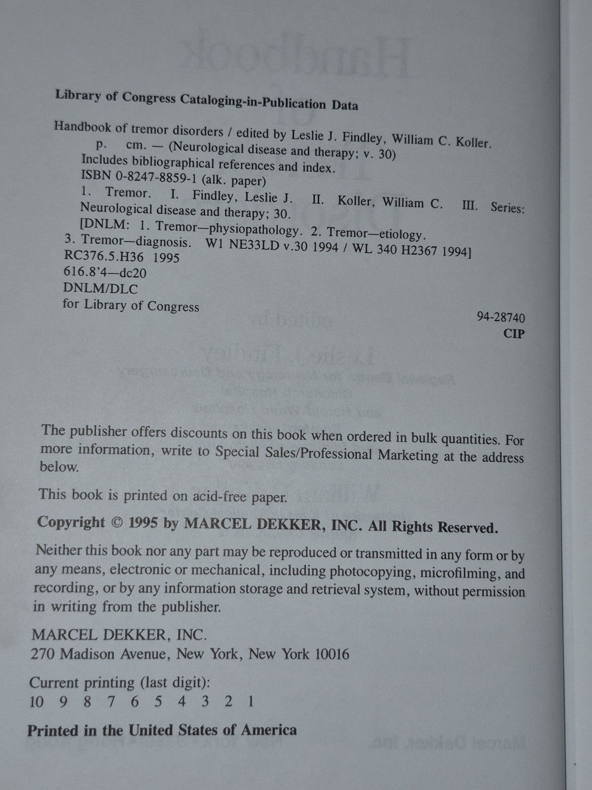 Handbook of Tremor Disorders Leslie J Findler William C Koller Dekker4