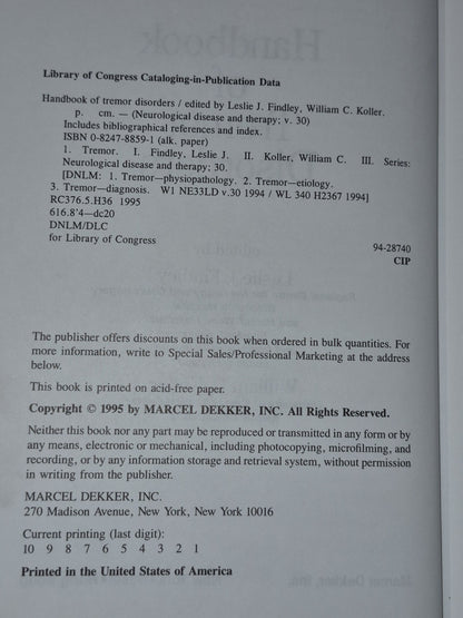 Handbook of Tremor Disorders Leslie J Findler William C Koller Dekker4