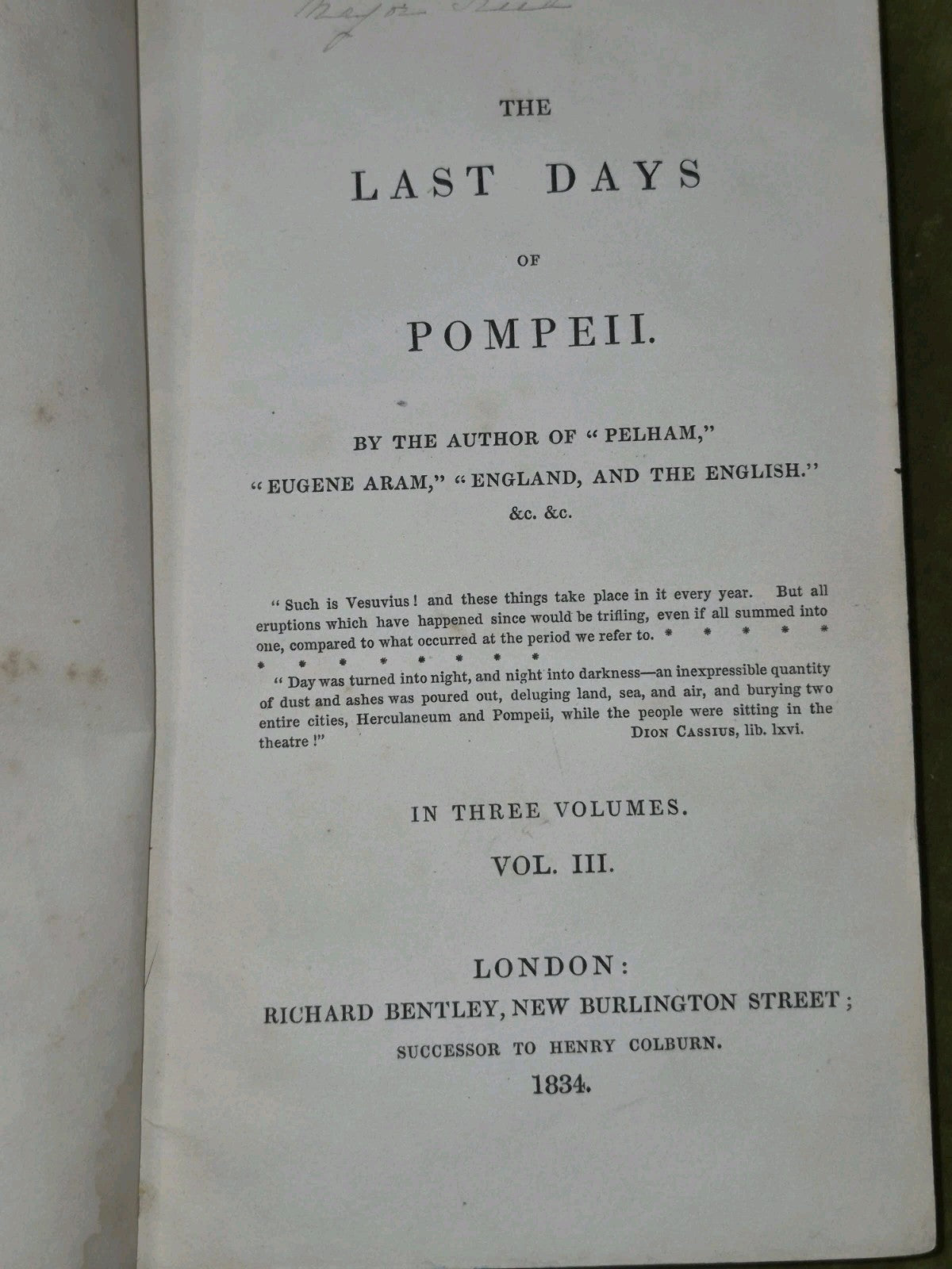 The Last Days Of Pompeii by Lord Lytton 3 volumes 1834 1st Edition6