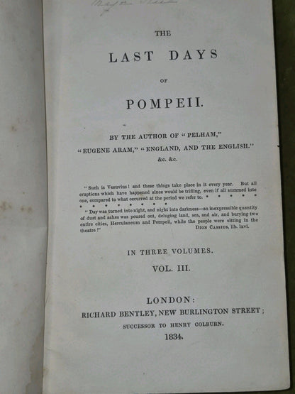 The Last Days Of Pompeii by Lord Lytton 3 volumes 1834 1st Edition6