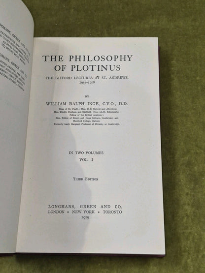 The Philosophy of Plotinus - William Ralph Inge Vols 1&2 , Longman's 3rd ed 19294