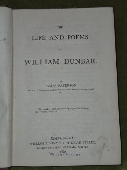 The Life and Poems of William Dunbar James Paterson 1860 William P Nimmo4