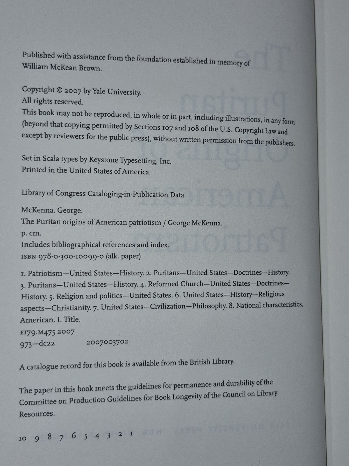 The Puritan Origins of American Patriotism George McKenna 2007 Hardback3