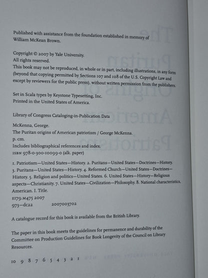 The Puritan Origins of American Patriotism George McKenna 2007 Hardback3