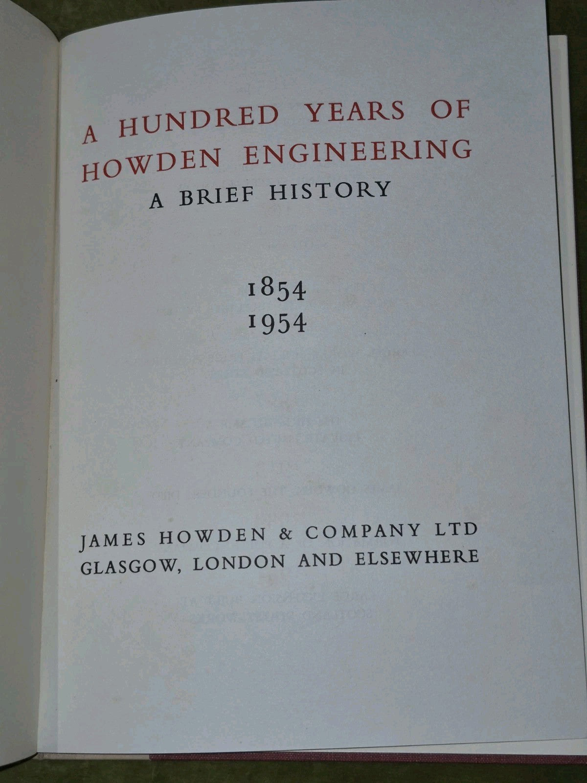 A Hundred years of Howden Engineering A Brief History 1854-1954 Glasgow3