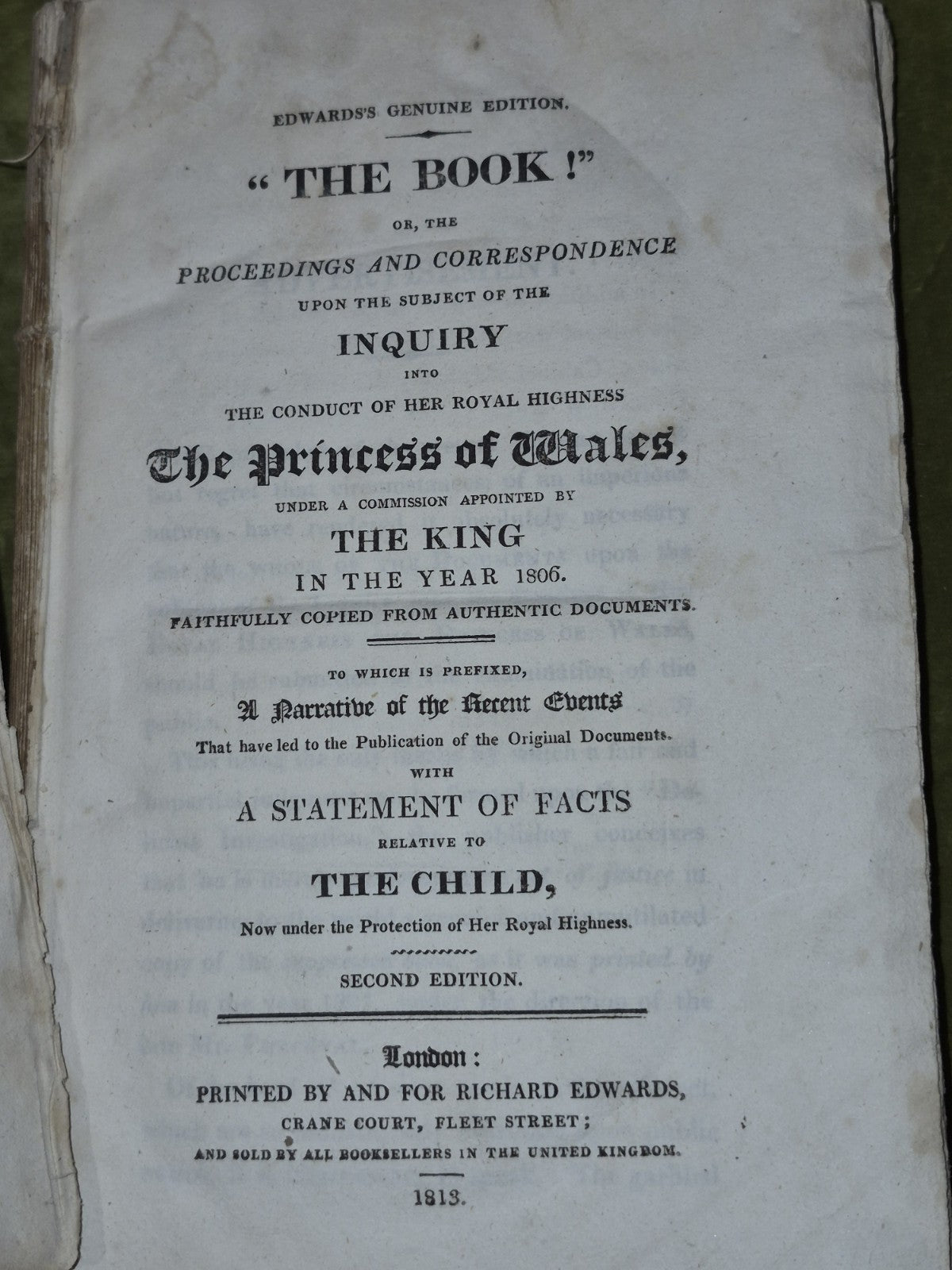 The Book! Inquiry into the Conduct of her Royal Highness 1813 Second Edition4