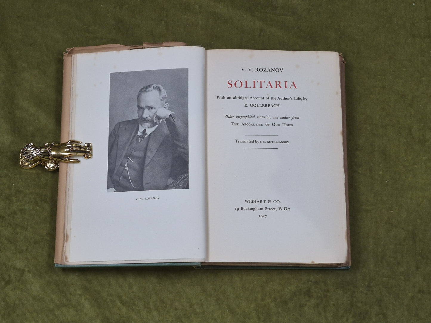 SOLITARIA - V. V. Rozanov , Wishart 1927 1st English Ed HB DJ5