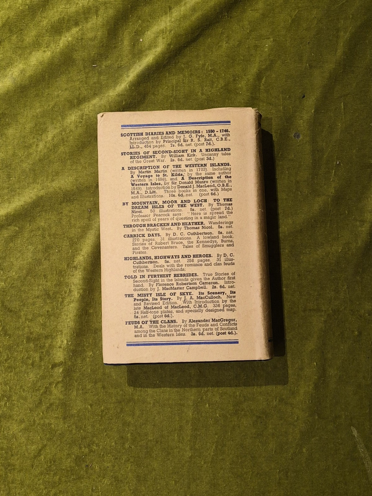 Scottish Diaries and Memoirs 1746-1843, J G Fyfe , Mackay 1942 1st HB DJ1