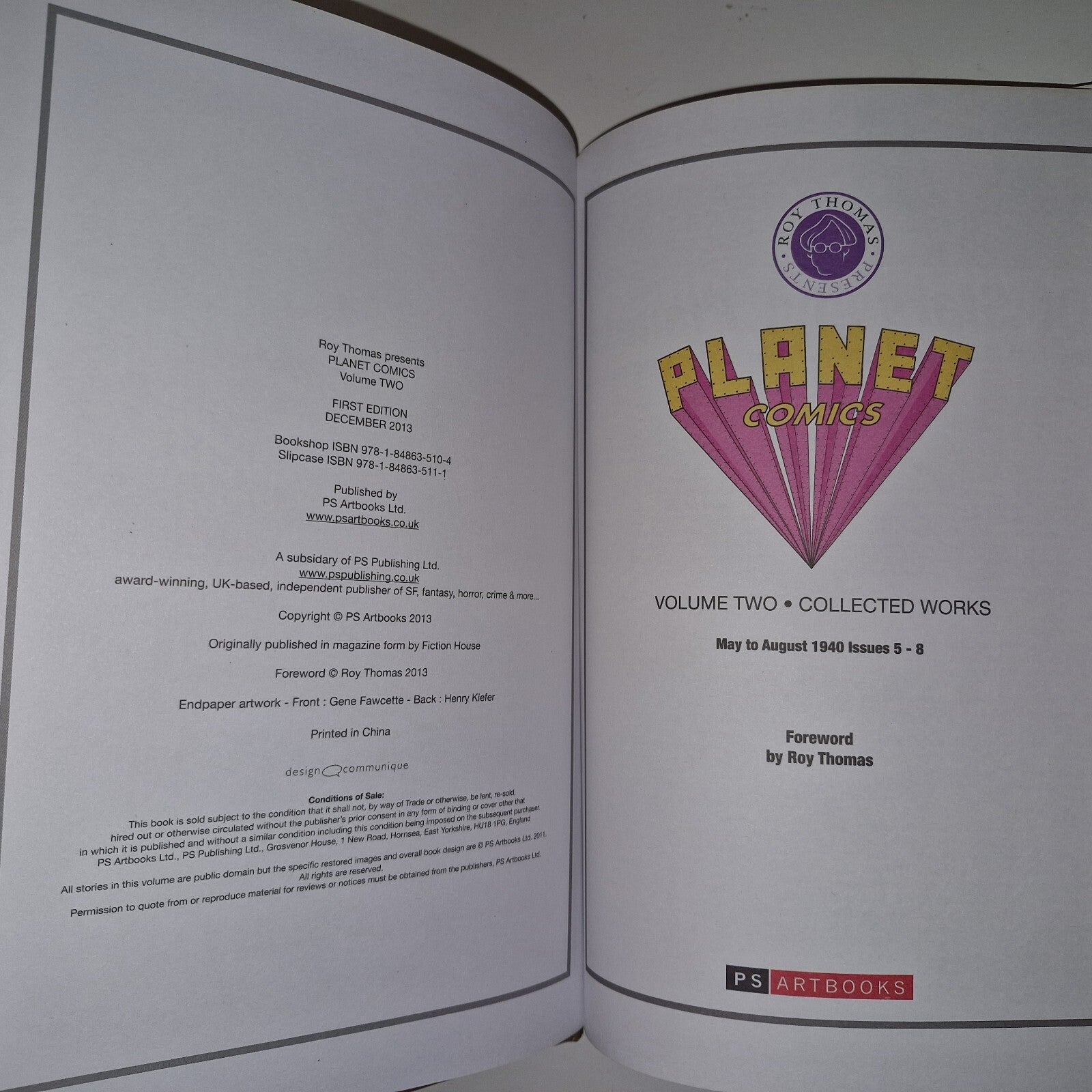 PLANET COMICS COLLECTED WORKS: VOLUME 2: ROY THOMAS. PS Artbooks 2013 1st. HB HC4