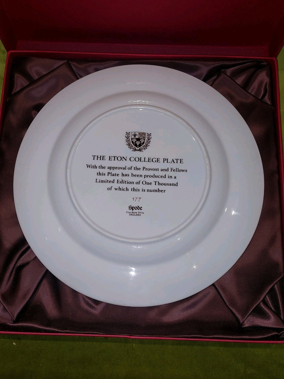 Spode England  The Eton College Plate With Certificate And Box Limited Edition 2