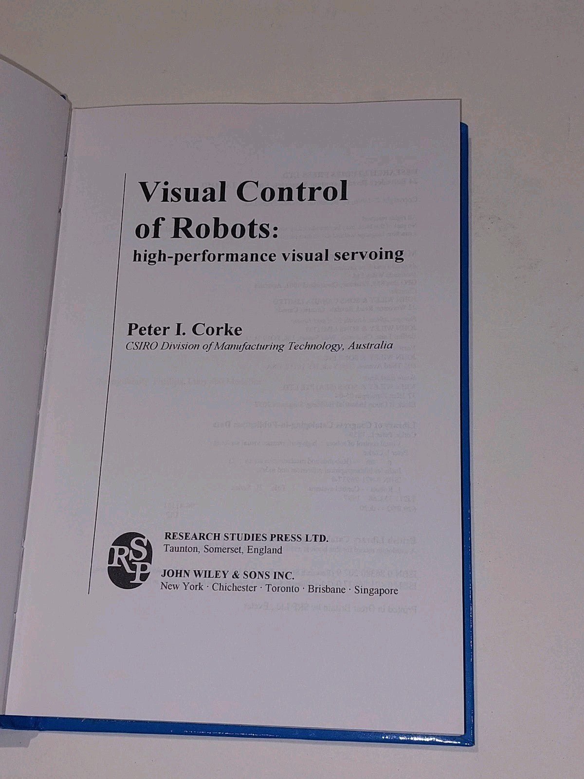 Visual Control Of Robots : HighPerformance Visual Servoing By Peter Corke Hb 2