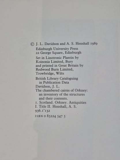 Chambered Cairns of Orkney J L Davidson A S Henshall4