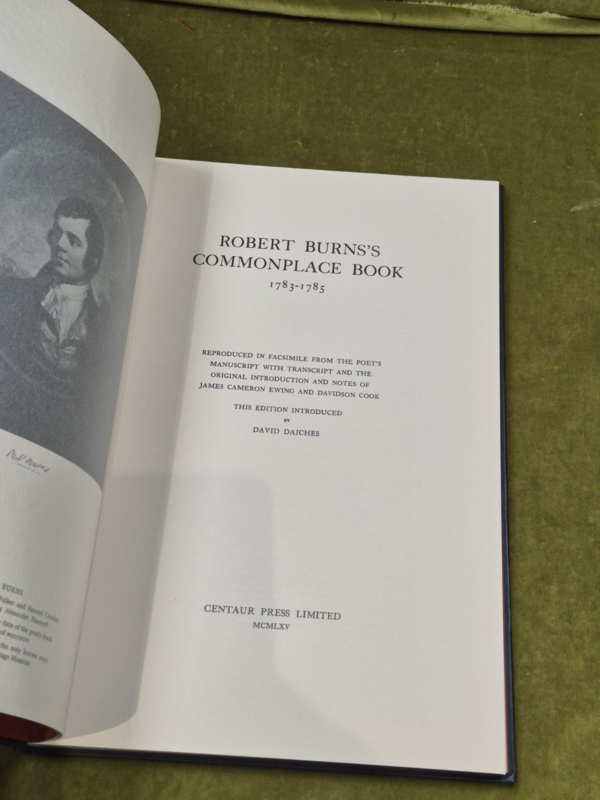 Robert Burns's Commonplace Book 1783-1785 -David Daiches , Centaur 19652