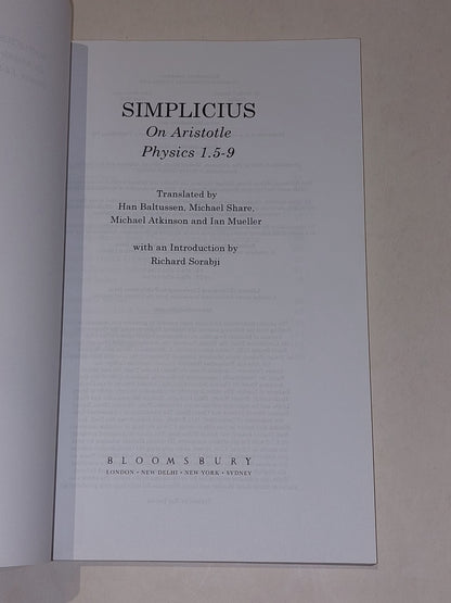 Simplicius : On Aristotle Physics 1.5-9 By Richard Sorabji [Bloomsbury] 2014 Pb2