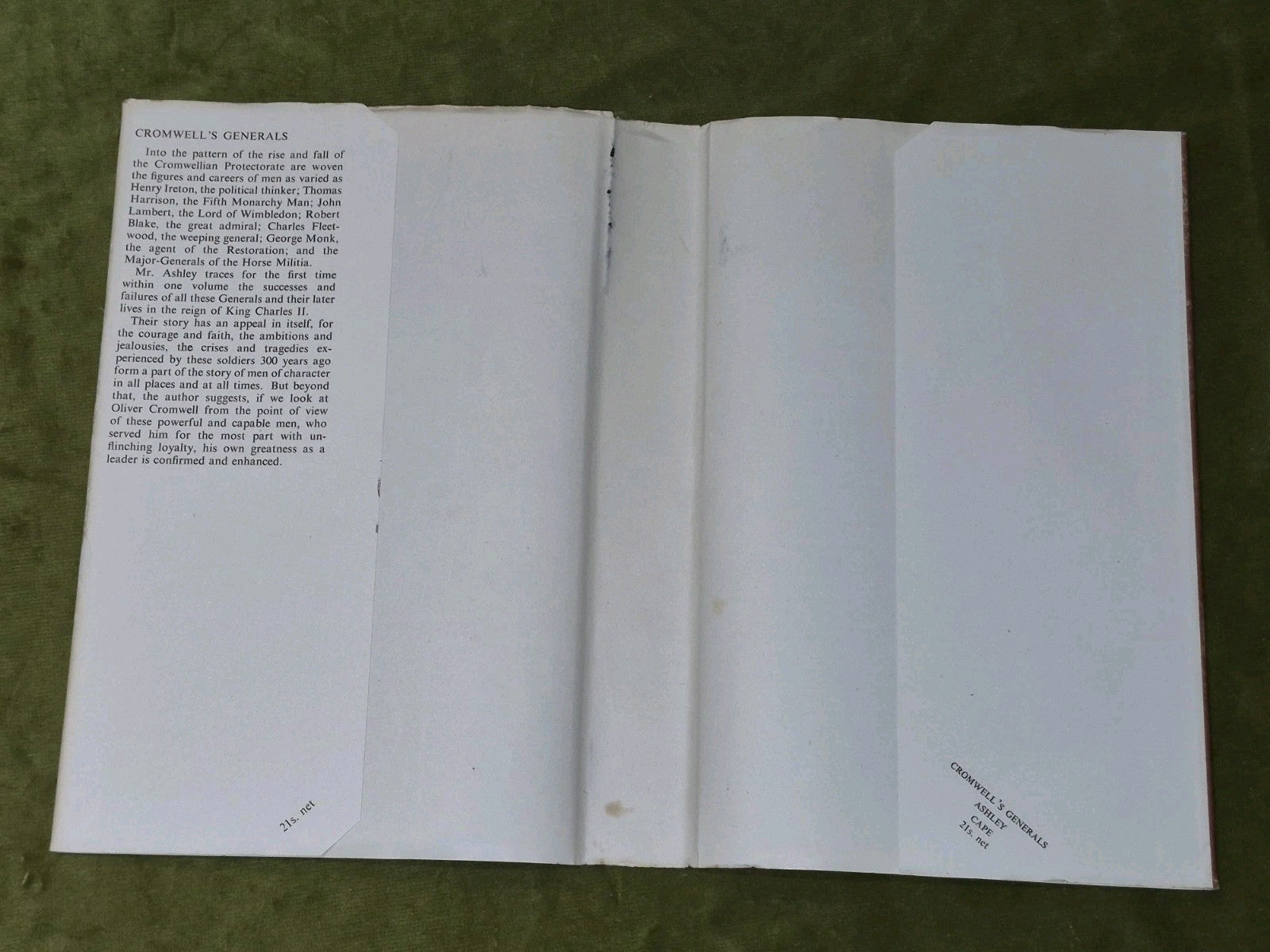 Maurice Ashley Cromwell's Generals (1954) Hardcover Dustjacket Jonathan Cape3