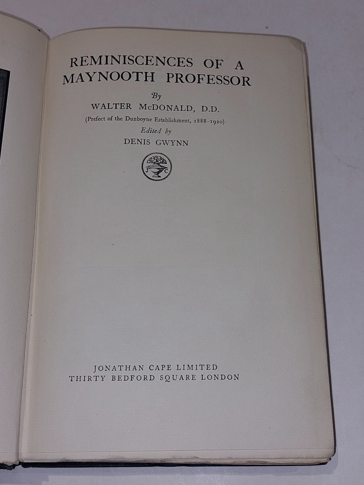 Reminiscences of a Maynooth Professor  Walter McDonald [Jonathan Cape] (1925) 2