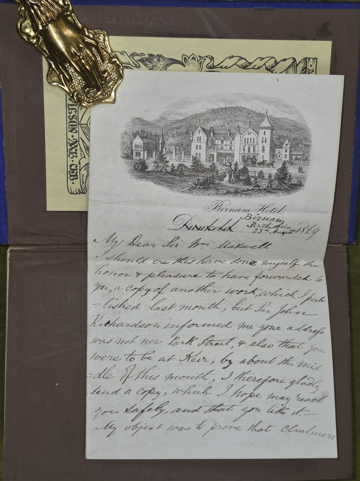 Gaelic Topography of Scotland James Robertson 1869 Sir Stirling Maxwell Letter4