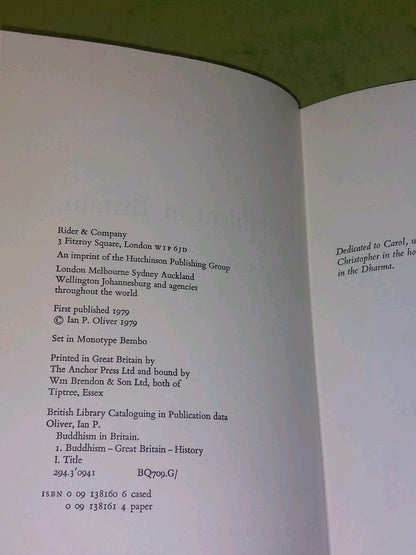 Buddhism in Britain By Ian Oliver (1979) [Rider] Hardback Book4