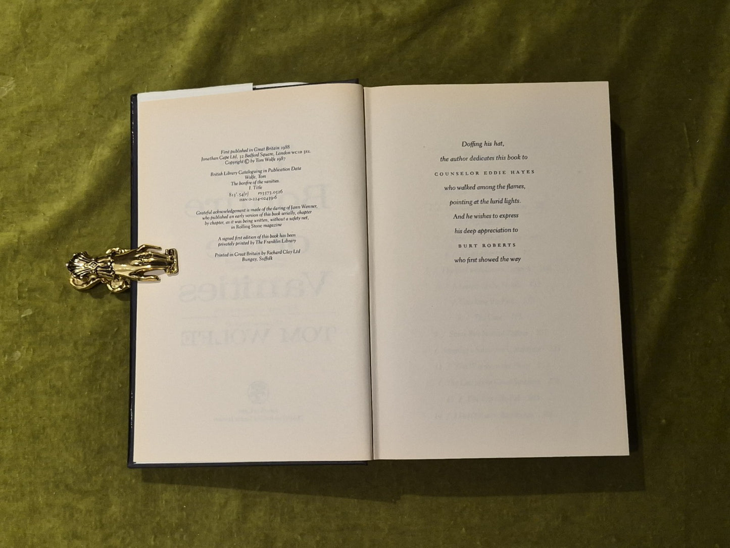 The Bonfire Of the Vanities SIGNED- Tom Wolfe , Jonathan Cape 1988 1st HB DJ6