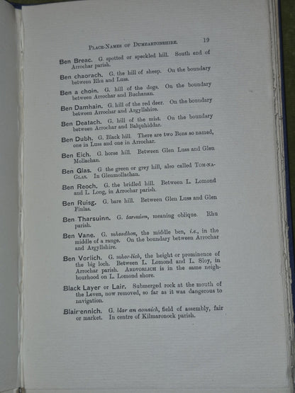Place-Names of Dumbartonshire by John Irving 19285