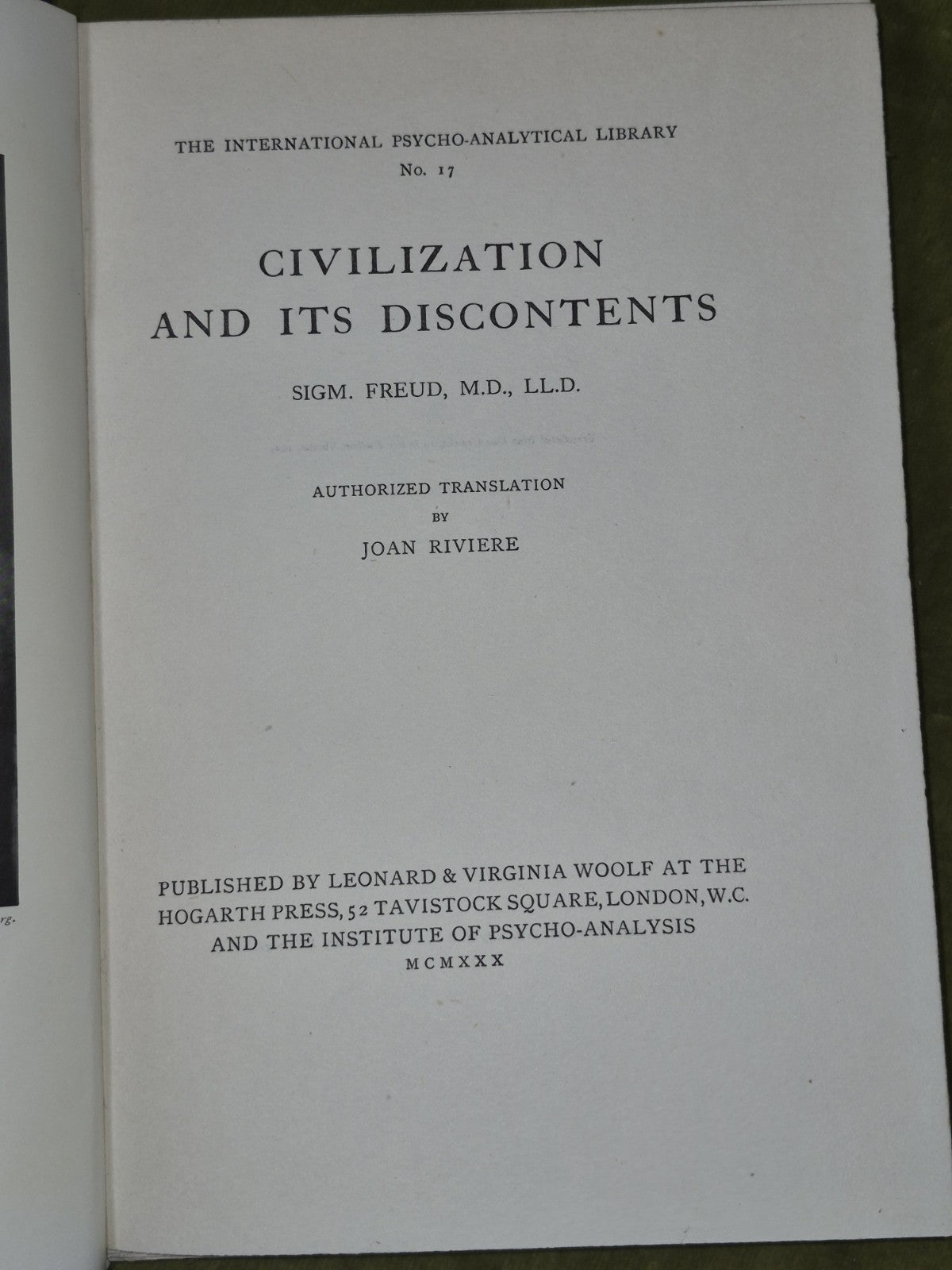 Civilization and its Discontents First Edition Freud 1930 Hogarth Press Woolf5