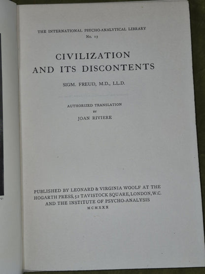 Civilization and its Discontents First Edition Freud 1930 Hogarth Press Woolf5