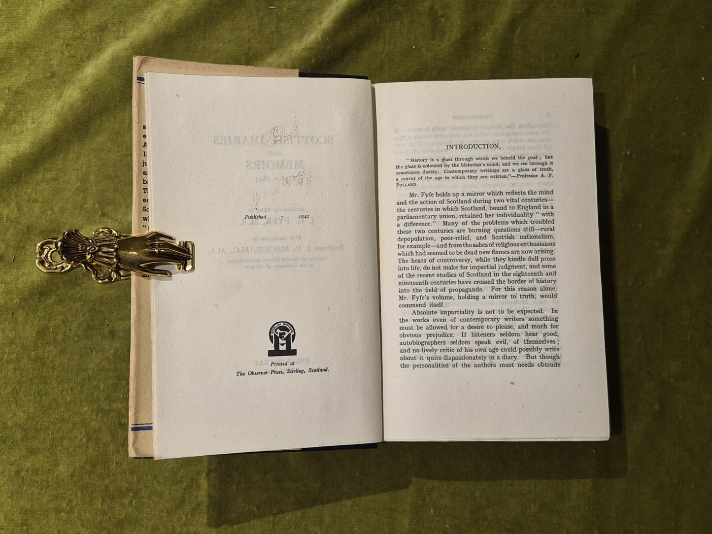 Scottish Diaries and Memoirs 1746-1843, J G Fyfe , Mackay 1942 1st HB DJ5